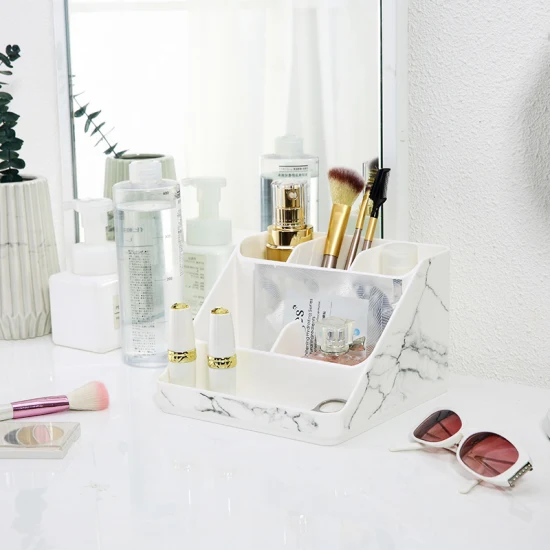 Elegant Marble Printing Makeup Case Brush Holder Plastic Marble Makeup Organizer for Dresser Bathroom