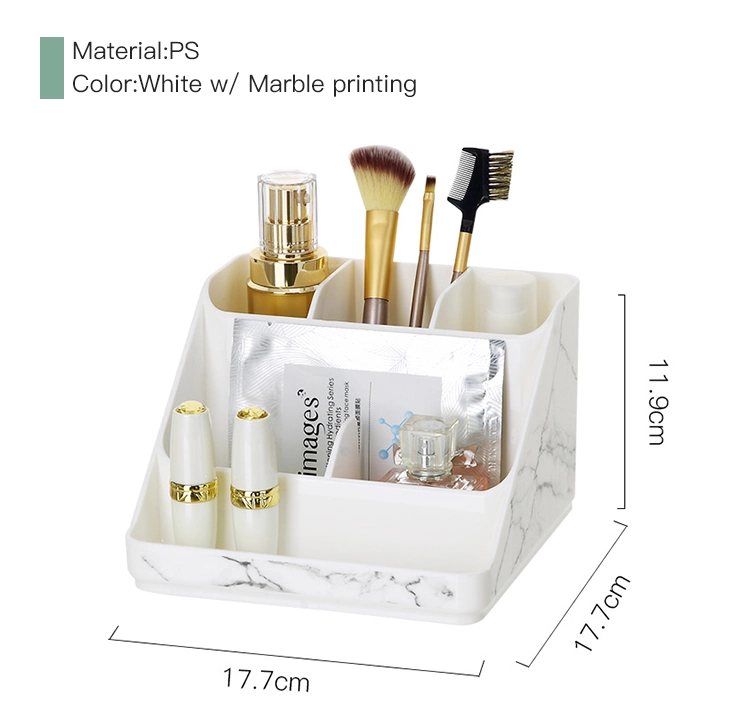 Elegant Marble Printing Makeup Case Brush Holder Plastic Marble Makeup Organizer for Dresser Bathroom