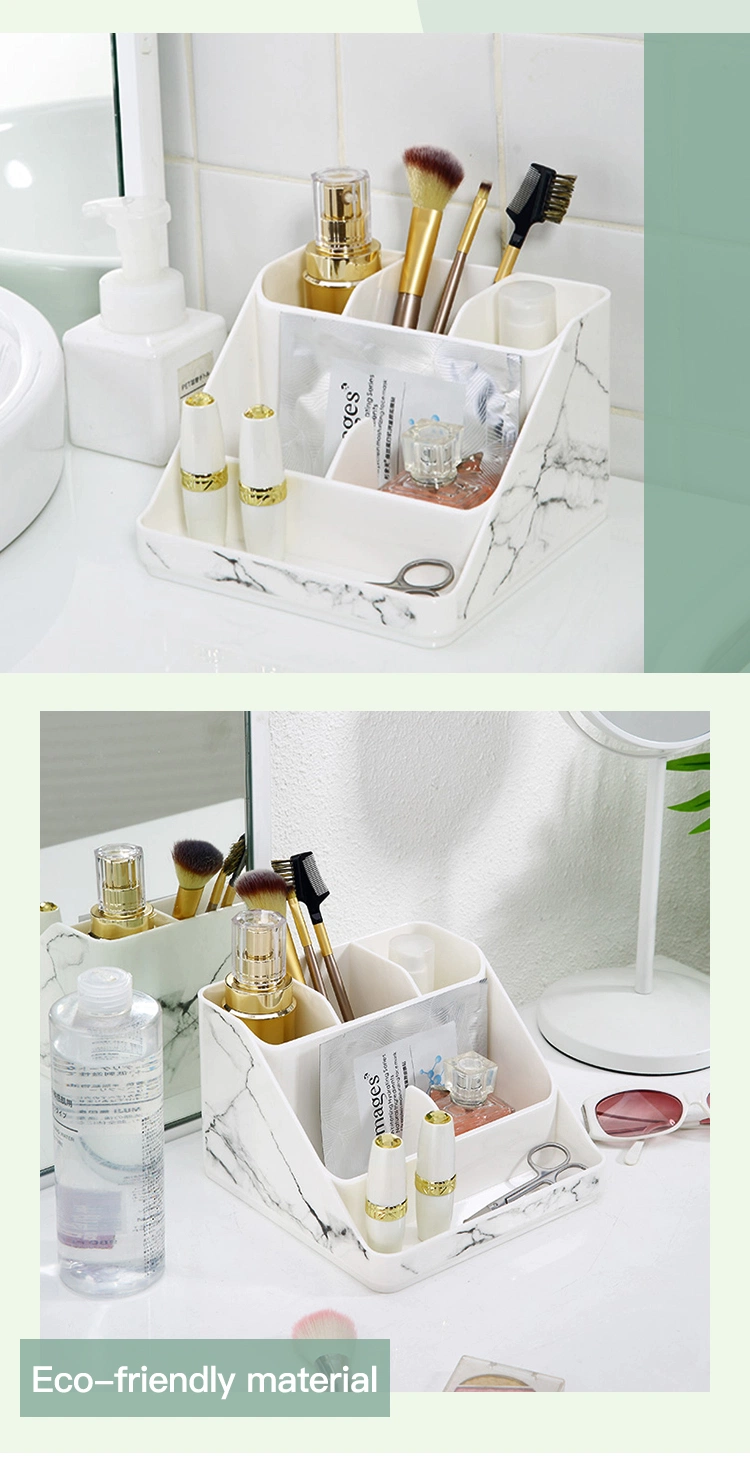 Elegant Marble Printing Makeup Case Brush Holder Plastic Marble Makeup Organizer for Dresser Bathroom