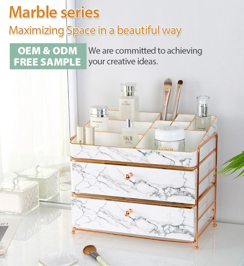 Elegant Marble Printing Makeup Case Brush Holder Plastic Marble Makeup Organizer for Dresser Bathroom